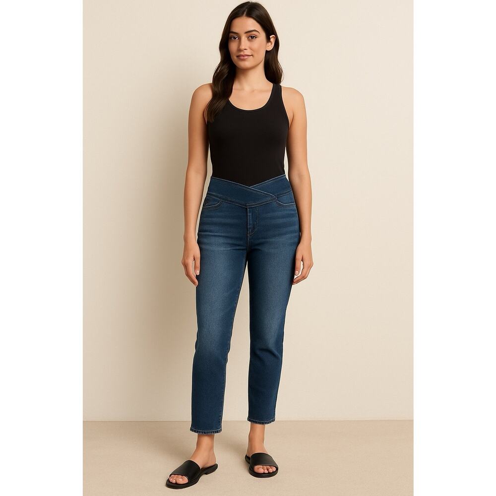 Risen High Waist Capri Jeans Women’s 5/27 Pull-On‎ Stretch Crossover Waistband